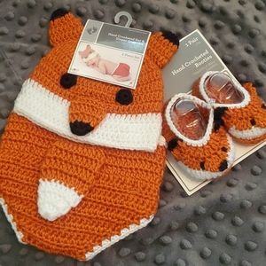Fox Baby Crocheted Hat, Diaper cover and Booties